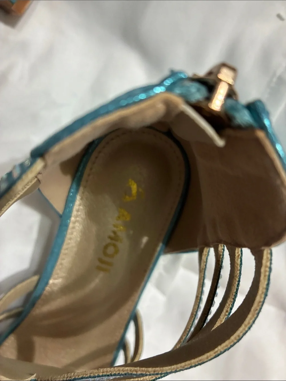 Teal Crystal Strappy High Heels